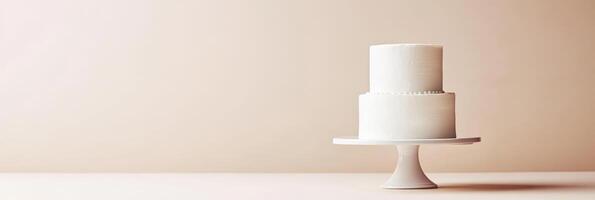 A beautifully minimalistic white birthday cake is elegantly displayed atop a simple yet charming cake stand, making it perfect for any kind of celebration or special occasion that you may have photo