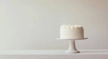 A beautifully crafted white birthday cake on a delicate stand is perfect for minimalist celebrations, offering a unique dessert experience that will impress your guests and spark conversation photo