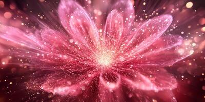 A vibrant abstract image features a pink flower emitting soft light, creating a magical, captivating atmosphere photo