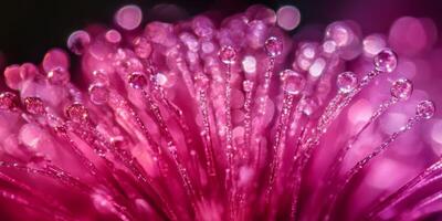 A stunning closeup view of a beautiful pink flower that showcases intricate details and glistening water droplets photo