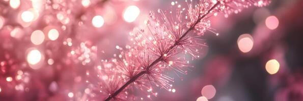 A beautiful soft pink branch is adorned with enchanting, sparkling bokeh lights that capture attention photo