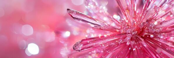 A stunning closeup image of an exquisite pink flower showcasing sparkling details and enchanting light reflections photo