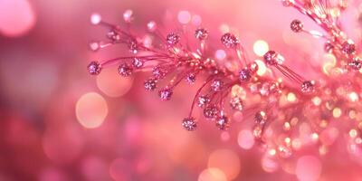 A stunning pink branch beautifully adorned with sparkling elements, gracefully set against a dreamy bokeh backdrop photo