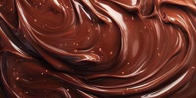 The rich, glossy texture of melted chocolate creates mesmerizing swirls, showcasing various deep brown hues and smooth, flowing patterns that can capture anyones attention and delight photo