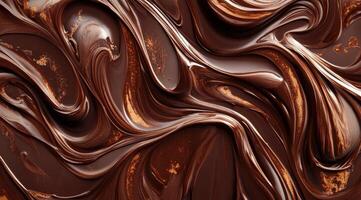 Melted chocolates rich texture highlights deep brown hues and velvety smoothness, making it ideal for various culinary inspirations and delightful dessert themes waiting to be explored photo