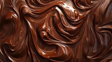 A captivating and enticing closeup shot of melted chocolate showcasing rich, creamy, swirling textures that evoke the ultimate indulgence and sweetness, making it perfect for any dessert lover photo