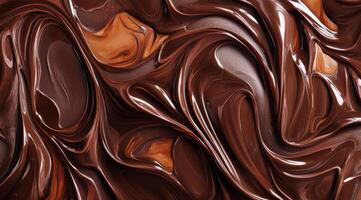 A rich and glossy melted chocolate swirl exhibits an incredibly luscious and indulgent texture, making it absolutely perfect for a wide variety of desserts and delightful confections photo