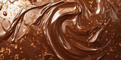 The luscious and rich, glossy texture of melted chocolate beautifully showcases smooth swirls and highlights, making it an ideal topic for culinary discussions and delicious dessert inspirations photo