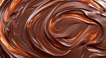 A rich, glossy melted chocolate texture is characterized by its smooth, inviting swirls and delightful hues, making it an ideal choice for dessertthemed designs and various culinary inspirations photo