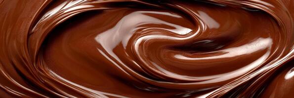A rich and glossy image of melted chocolate, displaying a smooth and creamy swirl texture that is absolutely perfect for desserts, gourmet recipes, and endless culinary inspiration photo