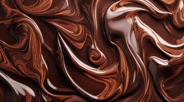 The rich and inviting texture of delightful melted chocolate is artfully portrayed, showcasing smooth, swirling patterns that evoke pure indulgence and the exquisite pleasures of delectable desserts photo
