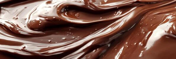 A closeup image of melted chocolate highlights its smooth, creamy texture, evoking sweet delight and indulgence that captivates all, inviting you to savor its rich taste and luxurious experience photo