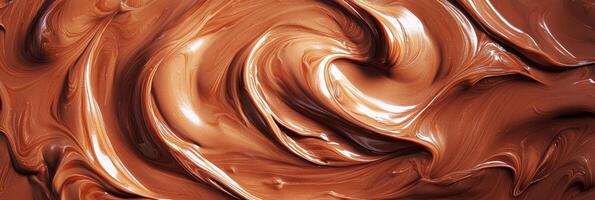 Imagine a rich and glossy texture of melted chocolate, showcasing smooth, swirling patterns that evoke a deep sense of indulgence and sweetness, beckoning one to savor every mouthful photo