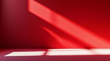 A striking red wall prominently showcasing dynamic shadows that enhance its modern aesthetic appeal and intrigue photo