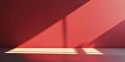 Sunlight casting beautiful shadows on a textured red wall, creating a captivating geometric composition. photo