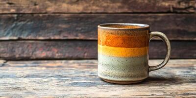This elegantly crafted ceramic coffee cup showcases a delightful array of warm earthy tones, making it the ideal choice for savoring your favorite hot or cold beverages at any time of the day photo