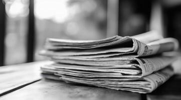 This aesthetic view of stacked black and white newspapers evokes nostalgia and classic charm, making it an inspiring choice for captivating social media content that resonates with viewers photo