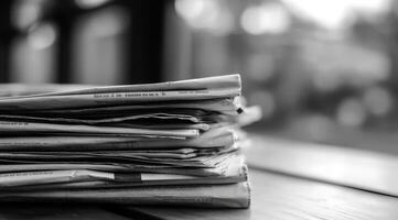 Delve into the enduring and timeless allure of black and white photography with this carefully composed and thoughtful image of newspapers, which evokes a sense of nostalgia and an elegant charm photo