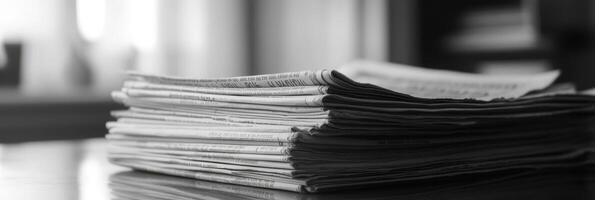 A captivating black and white image of a neat stack of papers, ideal for social media aesthetic inspiration and perfect for professionals wanting to enhance their visual presentations photo