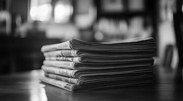 Explore the essence of journalism through striking black and white photographs showcasing the nostalgic charm of arranged newspapers, each revealing stories that shaped our historical understanding photo