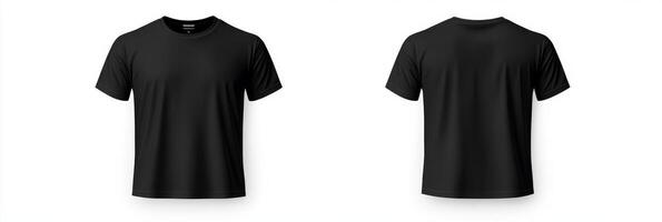 This highquality mockup features a blank black tshirt, offering detailed showcases of both front and back views, ideal for design presentations, marketing displays, and printing purposes photo