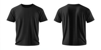 This highquality mockup template showcases a blank black tshirt design, allowing you to view it from both the front and the back angles, which provides an easy and effective way to customize it photo
