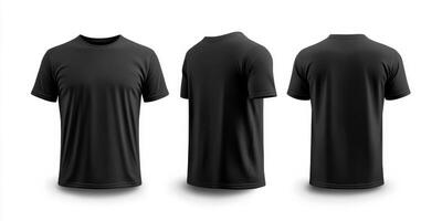 This highquality mockup template prominently features a blank black tshirt, making it perfect for showcasing various designs and prints from multiple angles, allowing for creative presentations photo