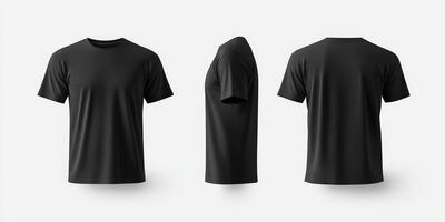 This highquality mockup template effectively showcases a blank black tshirt from both front and back angles, making it perfect for displaying apparel design presentations and ideas to clients photo