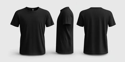 This highquality mockup displays a blank black tshirt featuring detailed front and back views, making it ideal for showcasing your designs or implementing branding concepts effectively photo
