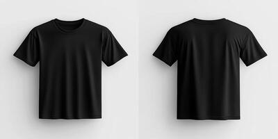 This highquality mockup template provides a detailed view of a blank black tshirt, showcasing both the front and back, which is perfect for printing unique and creative designs effectively photo
