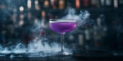 Experience the vibrant purple fog cocktail, crafted with liquid nitrogen. This innovative drink captivates the senses with its smoky mist, making it a unique addition to any celebration photo