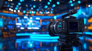 In a creatively designed studio, a sleek highend camera is showcased with cuttingedge lighting and a colorful backdrop, enhancing its appeal and attracting the attention of enthusiasts photo