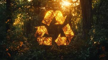 This artwork features the recycling symbol in a natural setting, emphasizing the importance of reusing and recycling resources to promote a sustainable environment for all living beings photo