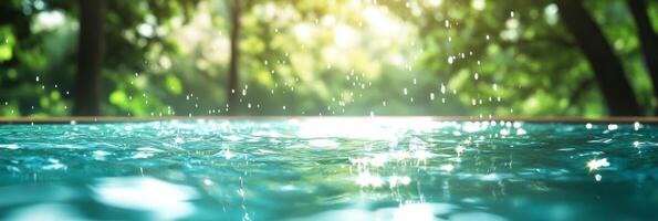 A serene scene with soft water ripples and vibrant greenery in a blurred background, creating an inviting atmosphere that encourages relaxation and rejuvenation for all who gaze upon it photo