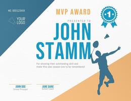Badminton MVP Award Certificate template