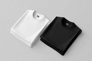 This mockup beautifully showcases a neatly stacked set of folded square tshirts in classic black and white colors, which are perfect for creating visually appealing and eyecatching design displays photo
