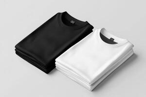 A stylish mockup of folded black and white tshirts showcasing a minimalist design, perfect for branding and promotions, highlighting versatility and adaptability for your brand representation photo