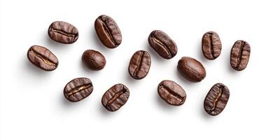 An elegantly arranged display of exquisite coffee beans set against a pristine white background, making it ideal for coffee enthusiasts and also suitable for numerous culinary applications and uses photo