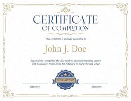 Data Analytic Online Course Certificate template