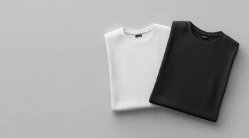 This is a stylish mockup that elegantly features a stack of black and white square tshirts, making it the perfect choice for showcasing various apparel designs or for effective product presentations photo