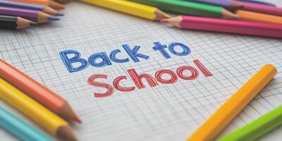 Celebrate the exciting start of the new school year with vibrant and colorful pencils, accompanied by a cheerful and engaging Back to School message presented beautifully on graph paper photo