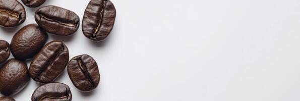 A visually appealing display of freshly roasted coffee beans arranged on a clean surface, providing ample copy space for coffeerelated content and advertisements to effectively engage the audience photo