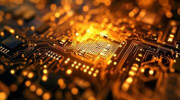 Here is a detailed closeup view of the complex circuitry on a microchip, showcasing the advanced technology and intricate design that define modern electronics in todays computing environment photo