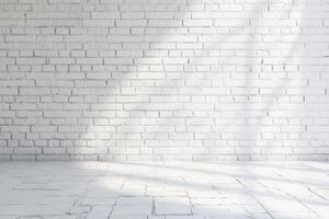 This is a serene and aesthetically pleasing white brick wall that has natural light casting soft shadows upon it, making it an ideal choice for minimalist and modern designs or photography backdrops photo