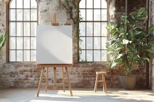 This spacious loft features large windows that let in natural light, complemented by sleek white walls, creating an ideal environment for design presentations and artistic endeavors photo