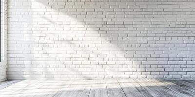 This clean and modern empty space showcases a stunning white brick wall, making it an ideal backdrop for artistic projects, photography, or any creative endeavors that you may envision and pursue photo