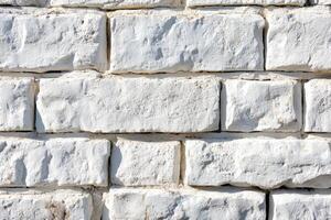 A stunning closeup of an immaculate white brick wall showcases its unique textures and shapes, making it an ideal choice for backgrounds or design elements in a variety of creative projects photo