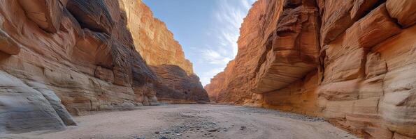 Wadi Disah is famous for its stunning cliffs in vibrant red and orange, set in a serene landscape with unique geological features, making it perfect for adventure seekers and nature lovers photo