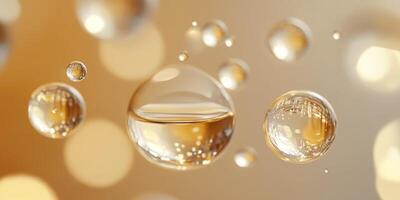 This is a closeup view of transparent bubbles that reflect light beautifully, set against a shimmering golden backdrop photo