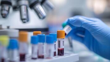 This detailed image illustrates a hemoglobin typing test that is used for diagnosing thalassemia, effectively highlighting the complex blood sample processing that takes place in a lab setting photo
